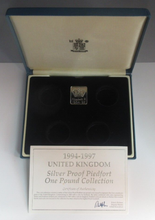 Load image into Gallery viewer, 1994 -1997 Royal Mint Blue Box for 4 £1 Piedfort Silver Coins With Token and COA
