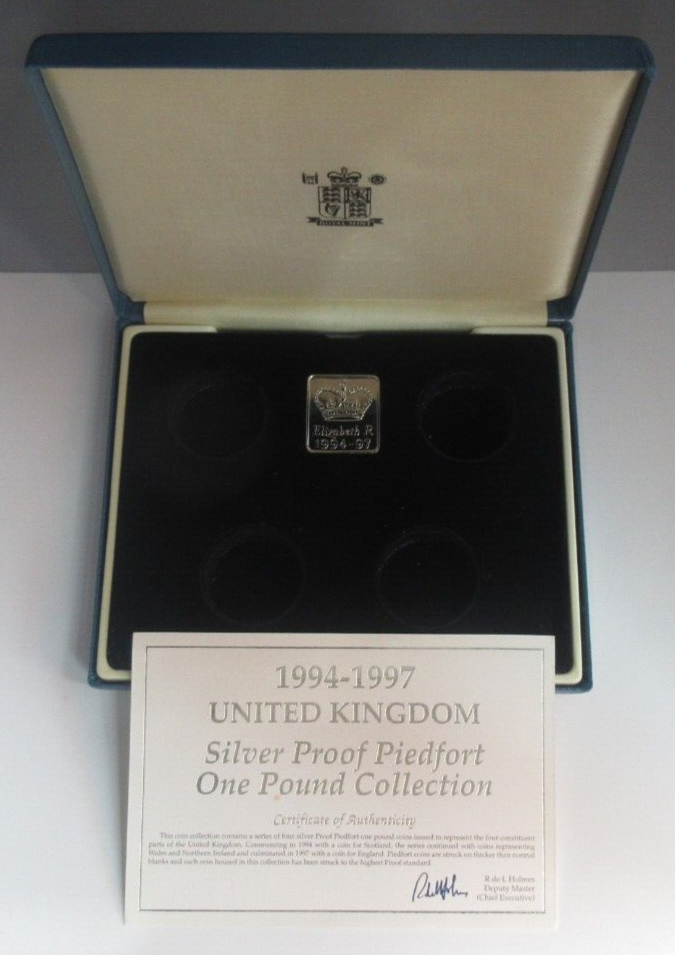 1994 -1997 Royal Mint Blue Box for 4 £1 Piedfort Silver Coins With Token and COA