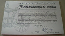 Load image into Gallery viewer, 1978 25TH ANNIV OF THE CORONATION 9p STAMP 73g SILVER INGOT FDC STAMPS BOXED&amp;COA
