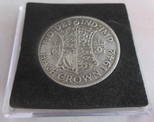 Load image into Gallery viewer, 1942 GEORGE VI BARE HEAD HALF CROWN .500 F-VF IN QUADRANT CAPSULE
