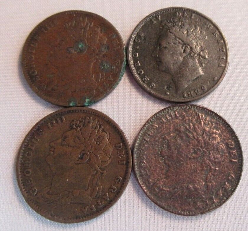 1822 1825 1825 & 1829 GEORGE IV BRITANNIA FARTHINGS 4 COINS