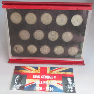 KING GEORGE V 14 SHILLING COIN SET FINE - VF IN ROYAL MINT RED BOOK