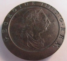 Load image into Gallery viewer, 1797 KING GEORGE III CARTWHEEL TWO PENNY VF+ WITH VERDIGRIS BOXED WITH COA

