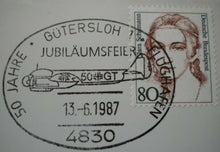 Load image into Gallery viewer, 1987 50th ANNIV OF FLUGPLATZ GUTERSLOH VIKTOR MOLDERS SIGNED FLOWN STAMP COVER
