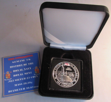 2005 HISTORY OF THE ROYAL NAVY HMS CONQUEROR SILVER PROOF £5 COIN ROYAL MINT
