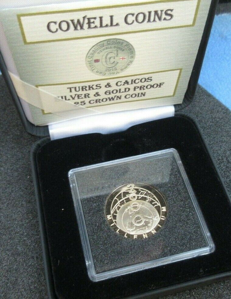 2000 MILLENNIUM UNIQUE DUAL BONDED GOLD & SILVER 25 CROWN COIN BOX/COA