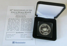 Load image into Gallery viewer, 2005 60TH ANNIVERSARY OF THE END OF WWII QEII SILVER PROOF ONE CROWN BOX/COA
