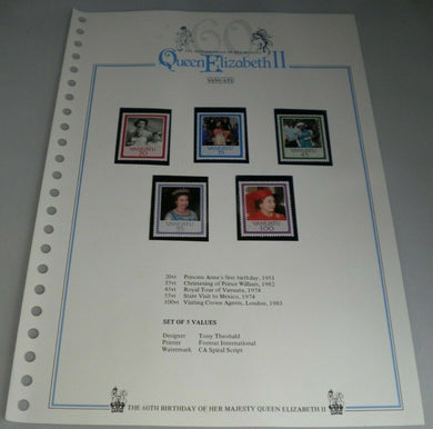 QUEEN ELIZABETH II THE 60TH BIRTHDAY OF HER MAJESTY VANUATU STAMPS MNH