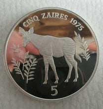 Load image into Gallery viewer, 1975 ROYAL MINT SILVER PROOF ZAIRES CONSERVATION SILVER 5 &amp; 2.50 ZAIRS COINS
