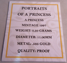 Load image into Gallery viewer, 1997 PORTRAITS OF A PRINCESS A PRINCESS MINITURE MEDAL .585 GOLD PROOF BOX &amp; COA
