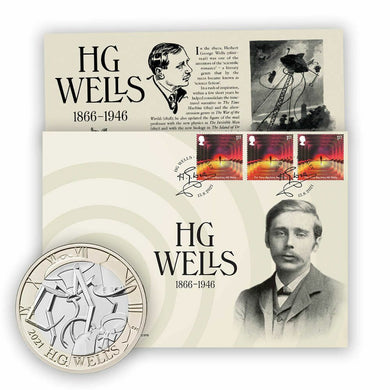 2021 UK HG Wells £2 POUND Coin Cover LIMITED EDITION PNC ROYAL MAIL & ROYAL MINT