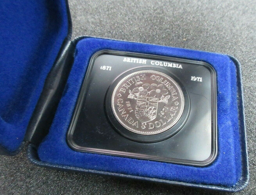 1971 Canada Dollar BRITISH COLUMBIA 100 ANIVERSARY Coin and Box IN HOLDER 1871