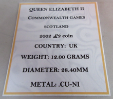 Load image into Gallery viewer, 2002 COMMONWEALTH GAMES SCOTLAND QEII £2 TWO POUND COIN EF QUAD CAPSULE &amp; COA
