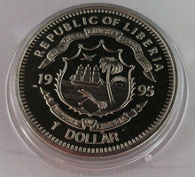Load image into Gallery viewer, NATIONS UNITED FOR PEACE SILVER PLATED PROOF 1995 REPUBLIC OF LIBERIA $1 COIN
