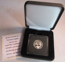 Load image into Gallery viewer, QUEEN ELIZABETH II VICTORY IN EUROPE ALDERNEY 1995 SILVER PROOF £1 COIN BOX &amp;COA
