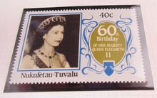 Load image into Gallery viewer, 1986 QUEEN ELIZABETH II 60TH BIRTHDAY NUKUFETAU TUVALU STAMPS &amp; ALBUM SHEET
