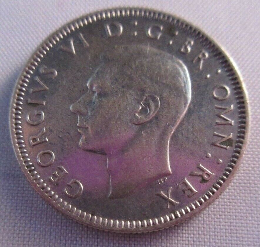 1939 KING GEORGE VI BARE HEAD .500 SILVER UNC ONE SHILLING COIN & CLEAR FLIP S3