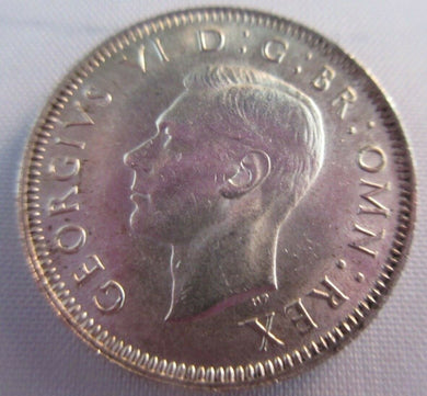 1942 KING GEORGE VI BARE HEAD .500 SILVER UNC ONE SHILLING COIN & CLEAR FLIP E1