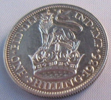 Load image into Gallery viewer, 1936 KING GEORGE V BARE HEAD .500 SILVER UNC ONE SHILLING COIN IN CLEAR FLIP
