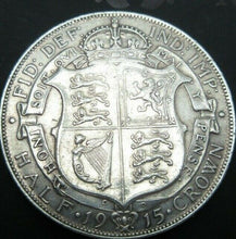 Load image into Gallery viewer, 1915 GEORGE V BARE HEAD FIRST COIN HALF 1/2 CROWN SPINK 4011 CROWNED SHIELD Cc3
