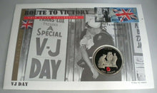 Load image into Gallery viewer, VJ DAY ROUTE TO VICTORY 2005 PROOF 1 CROWN  COIN COVER PNC &amp; INFO CARD
