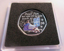 Load image into Gallery viewer, 2019 PETER PAN QUEEN ELIZABETH II IOM SILVER PROOF 50p FIFTY PENCE BOX &amp; COA
