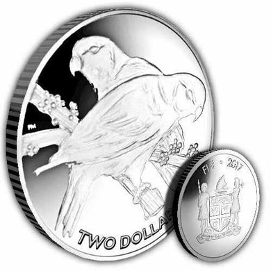 2017 SILVER PROOF 1 OZ COIN COLLARED LORY FIJI  $2 BOX/COA