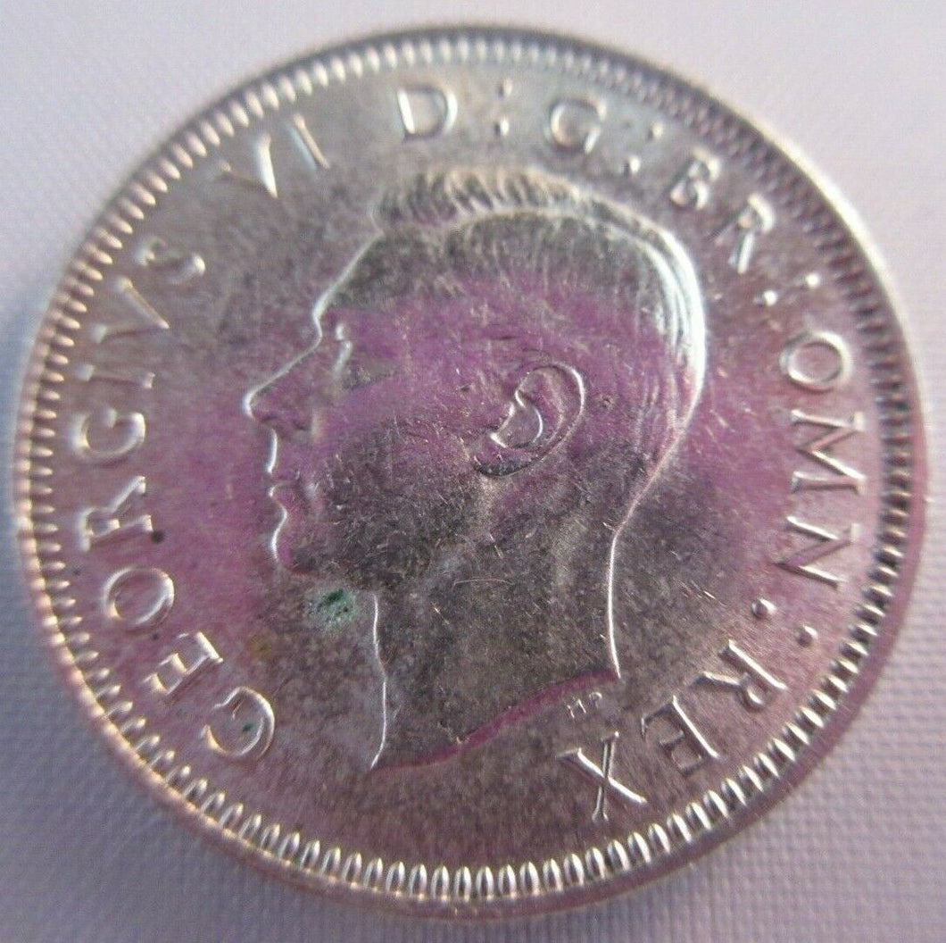 1942 KING GEORGE VI BARE HEAD .500 SILVER UNC ONE SHILLING COIN & CLEAR FLIP E2