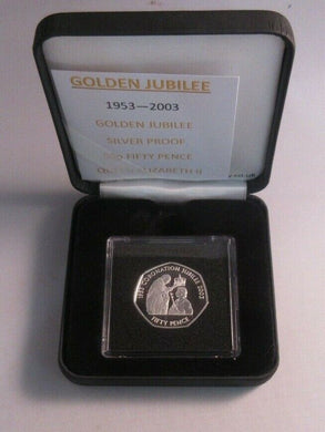 2003 Coronation Jubilee Silver Proof Jersey Royal Mint 50p Coin in Box/COA