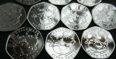 2020 First Strike 50p Pence CHRISTMAS Xmas Santa Sledge Reindeer Gibraltar Coin