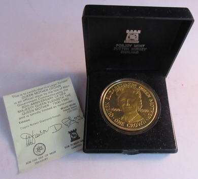 1980 QUEEN ELIZABETH THE QUEEN MOTHER ONE CROWN ISLE OF MAN DIAMOND FINISH BOX