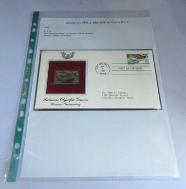 1983 USA SUMMER OLYMPIC GAMES WOMENS SWIMMING GOLD PLATED 40C STAMP COVER FDC