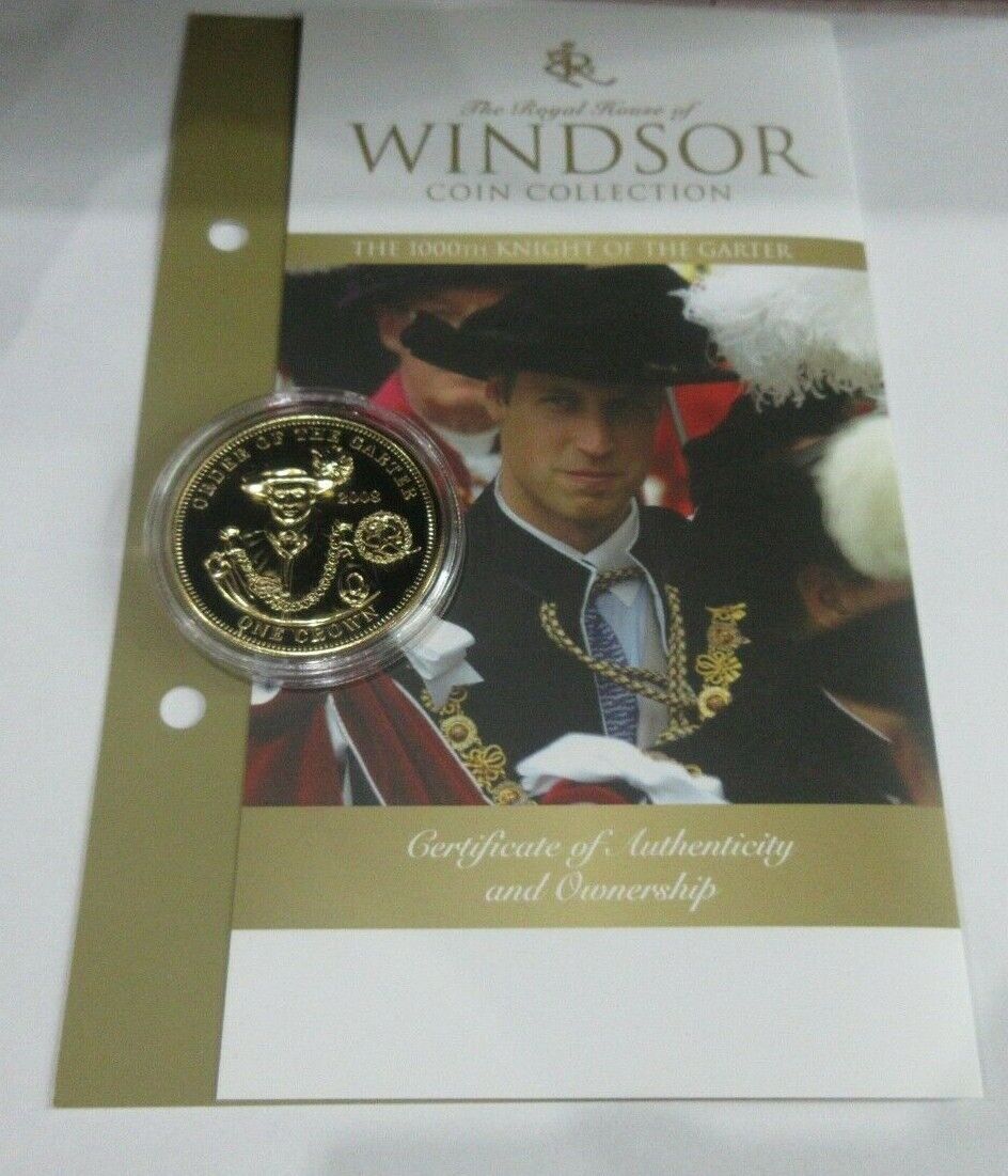 2010 Order of the Garter 2008 Gold Plated BUnc TDC 1 Crown Coin with COA