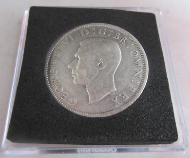 1942 GEORGE VI BARE HEAD HALF CROWN .500 F-VF IN QUADRANT CAPSULE