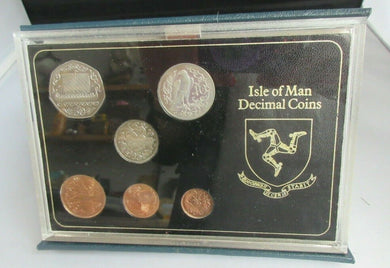 1980 ISLE OF MAN DECIMAL COINS SET OF SIX COINS BU CLEAR CASE & ROYAL MINT BOOK