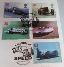 Load image into Gallery viewer, 1998 LEGENDS OF SPEED SILK FIRST DAY COVER INFORMATION CARD &amp; ALBUM SHEET
