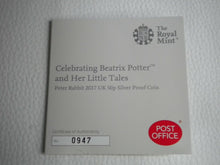 Load image into Gallery viewer, BEATRIX POTTER PETER RABBIT 2017 COLOURIZED SILVER PROOF ROYAL MINT 50p BOX&amp;COA
