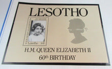 Load image into Gallery viewer, 1986 QUEEN ELIZABETH II 60TH BIRTHDAY LESOTHO STAMPS &amp; ALBUM SHEET
