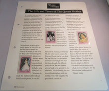 Load image into Gallery viewer, 1900 2002 THE LIFE AND TIMES OF THE QUEEN MOTHER - MNH POSTAGE STAMP INFO SHEETS
