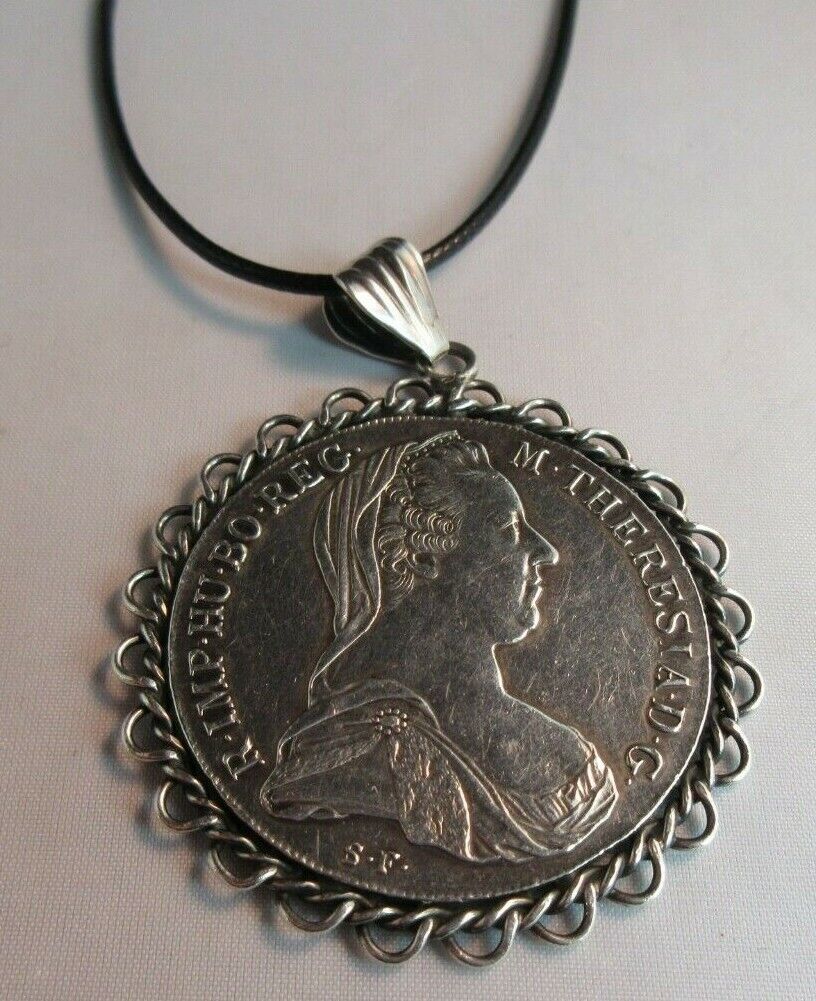 1780 MARIA THERESA THALER 1780 SILVER COIN WITH HALLMARKED MOUNT WITH NECKLACE