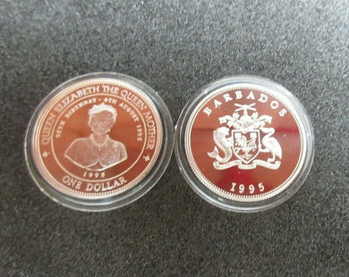 1995 ROYAL MINT LADY OF THE CENTURY SILVER PROOF $1 BARBADOS QUEEN MOTHER COA