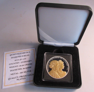 2012 QUEEN ELIZABETH II DIAMOND JUBILEE G/P SILVER PROOF £5 CROWN COIN BOX & COA