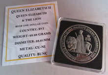 Load image into Gallery viewer, 2006 QEII QUEEN ELIZABETH &amp; THE LION BVI ONE DOLLAR COIN CAPSULE &amp; COA
