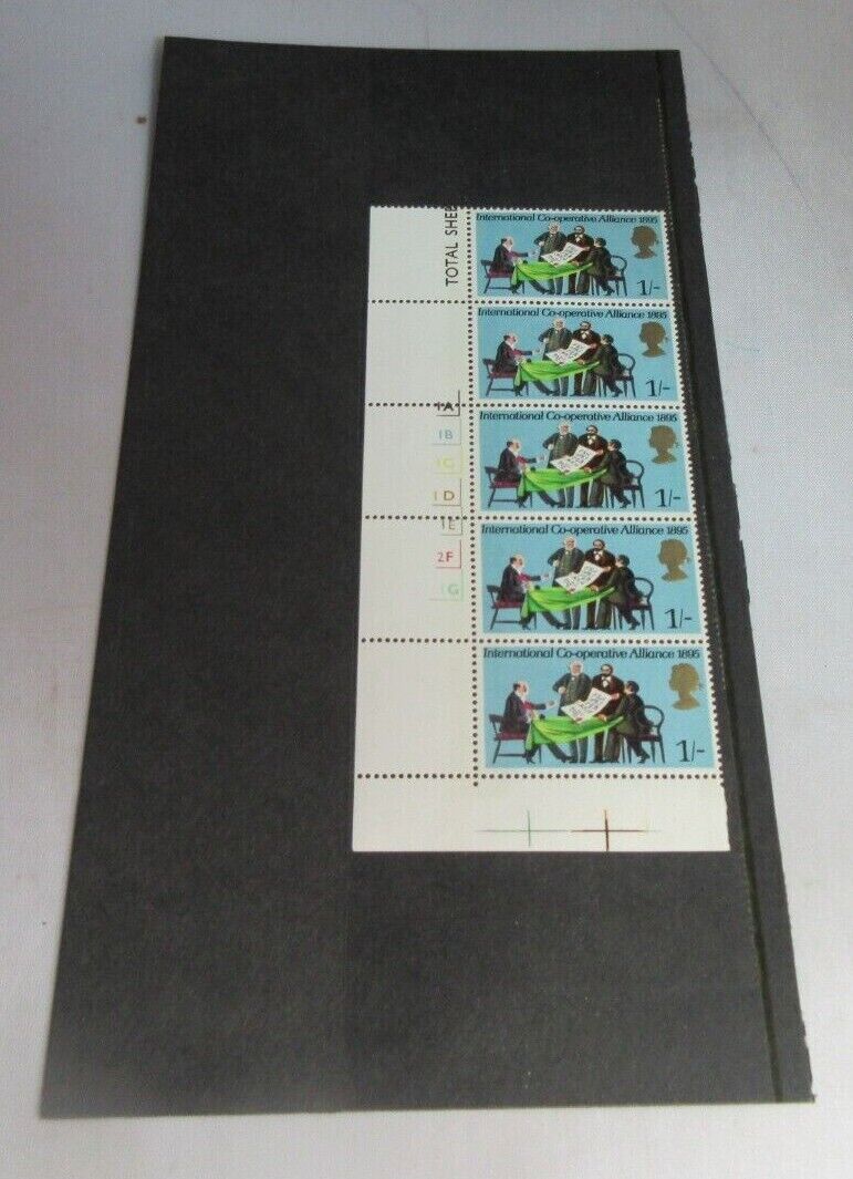 1970 SIGNING OF INTERNATIONAL CO-OPERATIVE ALLIANCE 1/- BLOCK OF 5 STAMPS MNH