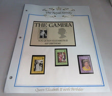 Load image into Gallery viewer, 1986 QUEEN ELIZABETH II 60TH BIRTHDAY THE GAMBIA STAMPS &amp; ALBUM SHEET
