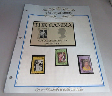 1986 QUEEN ELIZABETH II 60TH BIRTHDAY THE GAMBIA STAMPS & ALBUM SHEET