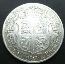 Load image into Gallery viewer, 1918 GEORGE V BARE HEAD FIRST COIN HALF 1/2 CROWN SPINK 4011 CROWNED SHIELD Cc6
