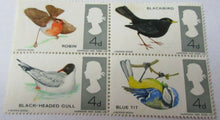 Load image into Gallery viewer, 1966 BIRDS 4d BLOCK OF 4 STAMPS MNH WITH CLEAR FRONTED STAMP HOLDER
