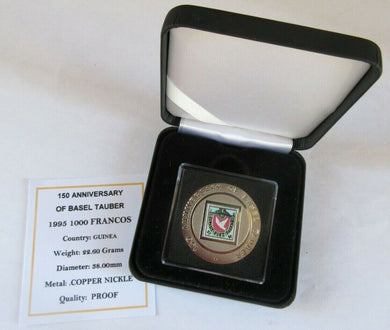 1995 150 ANNIVERSARY OF BASEL TAUBER GUINEA PROOF 1000 FRANCOS COIN BOX & COA