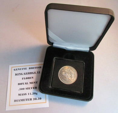 1943 KING GEORGE VI BUNC .500 FLORIN TWO SHILLINGS WITH QUAD CAP, BOX & COA